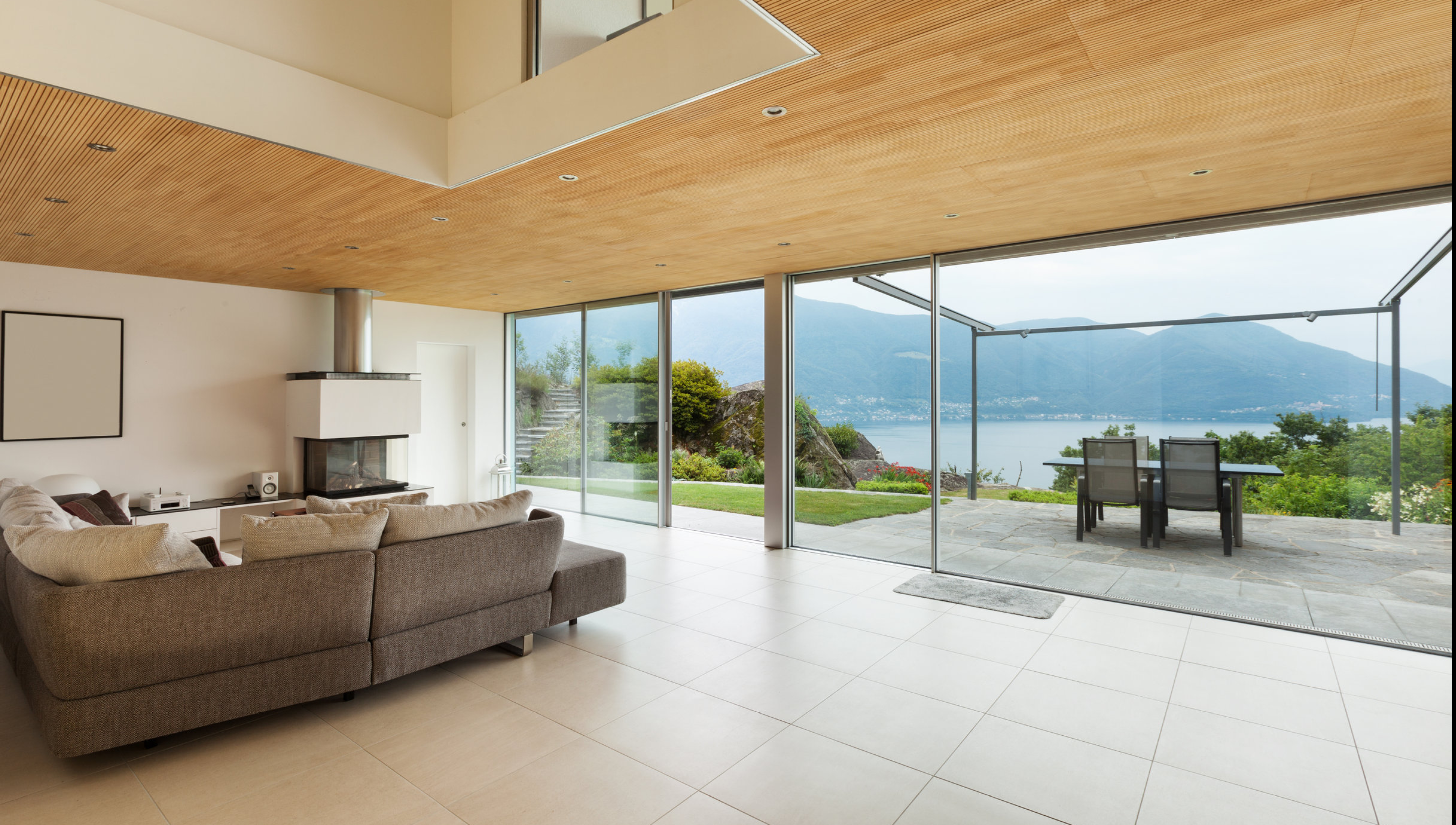  mountain house, modern architecture, interior, living room